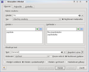 krusader 2.0 - obecné parametry pro vyhledávání souborů