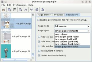 jPDFmelange jako jediný minimalistický program nabízí nastavení výchozích voleb zobrazení dokumentu po otevření