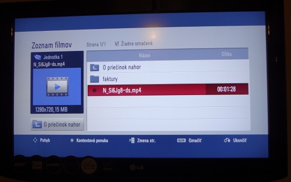 USB menu na nepodporovanom prijímači