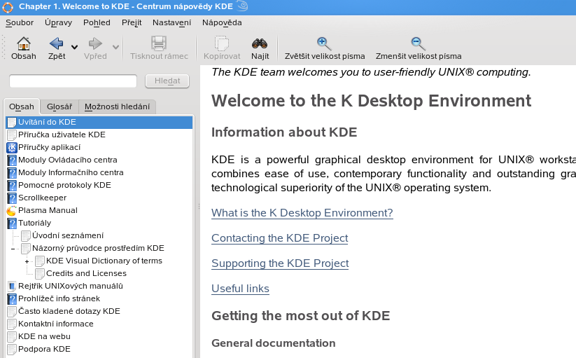 KDE centrum nápovědy