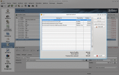Peněžní deník – rozdělení transakce