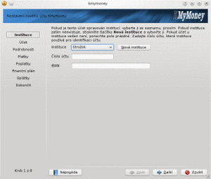Založení účtu, krok 1: instituce