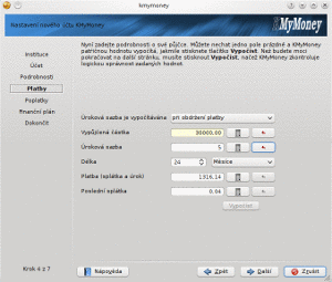 Založení účtu, krok 4: Nastavení úroků a splátky