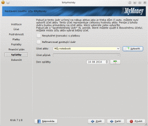 Založení účtu, krok 7: Nastavení účtů pro evidenci 