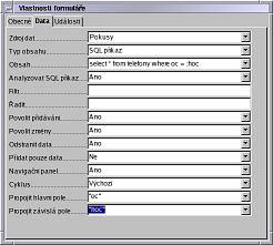 Obrázek: Vlastnosti databázového dotazu formuláře telefonních čísel.