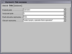 Obrázek: Vlastnosti databázového dotazu sloupce Operátor.