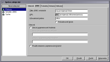 Obrázek: nastavení datových zdrojů - JDBC