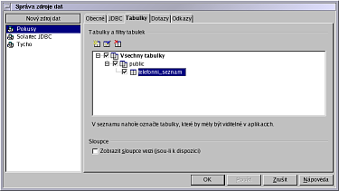 Obrázek: nastavení datových zdrojů - Tabulky