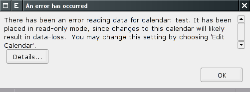 Chybova hlaska o read-only kalendari