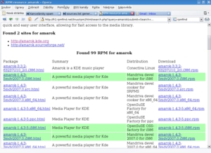 rpmfind.net s vyhledanými balíčky Amaroku