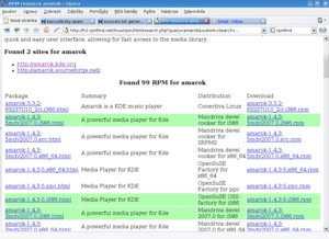 rpmfind.net s vyhledanými balíčky Amaroku
