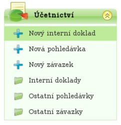 Nový interní doklad – položka v boxu Účetnictví