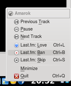 amarok2 custom actions in tray