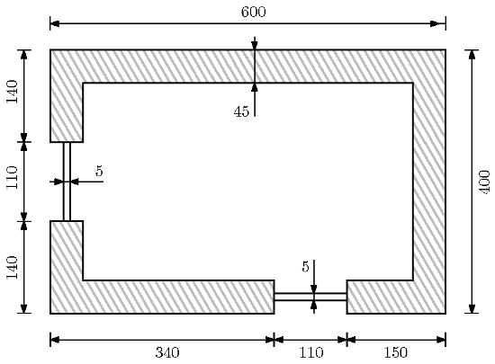 Agros2D: Nákres geometrie problému s vyznačenými rozměry