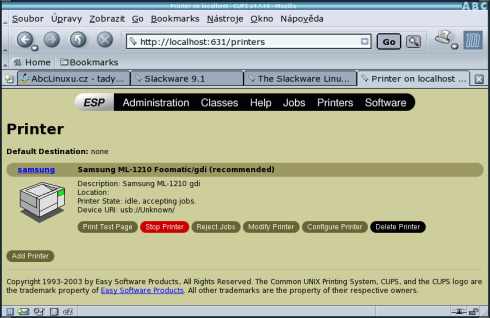Správa tiskáren systému CUPS v Mozille