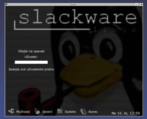 Manažer přihlášení GDM s tematikou Slackware