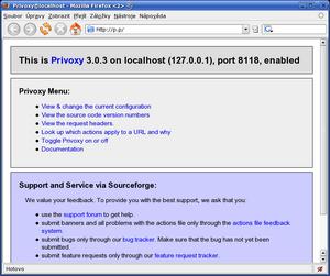 privoxy: výchozí stránka webové administrace