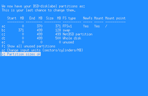 netbsd instalace disklabel