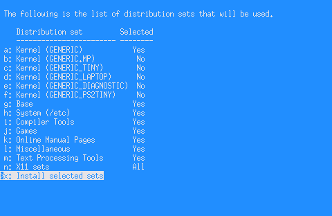 netbsd instalace distsets