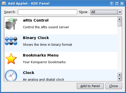 kde3.5 kicker add applet