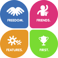 Logo akce Fedora prezentace - Freedom is feature - Jesse Keating