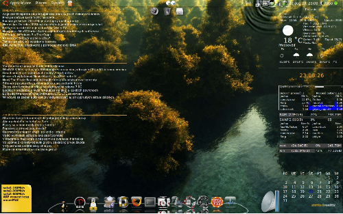 Conky,screenlets,cairo-dock water plugin (: