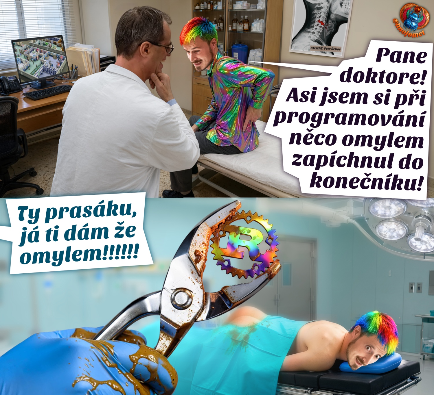 Boris vytahuje bukanýroj Volpemu ze zadku scenaristu televizního serialu Most
